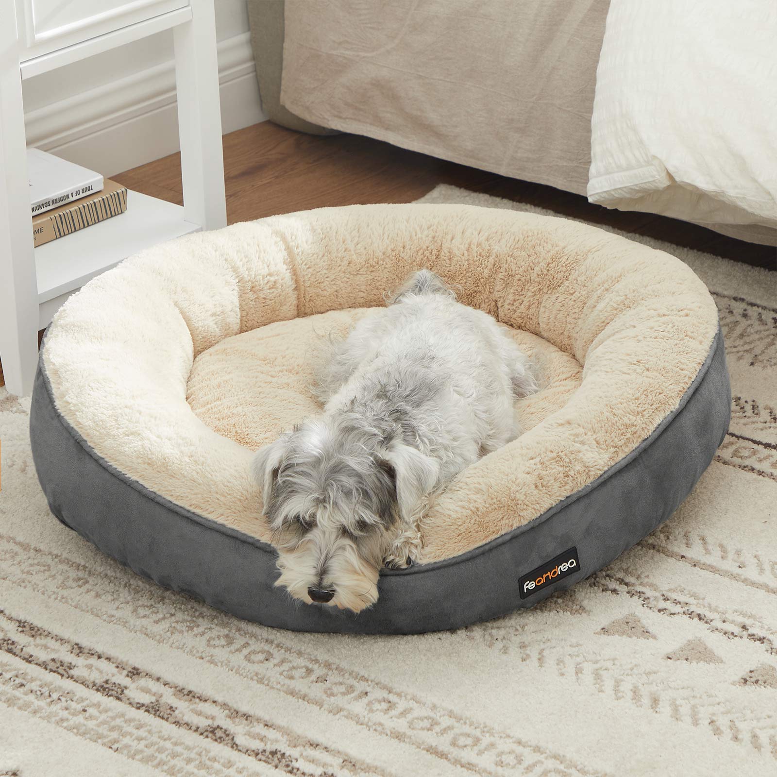 Round Dog Bed – Fabric – Dark Gray – Washable, 60 cm Diameter