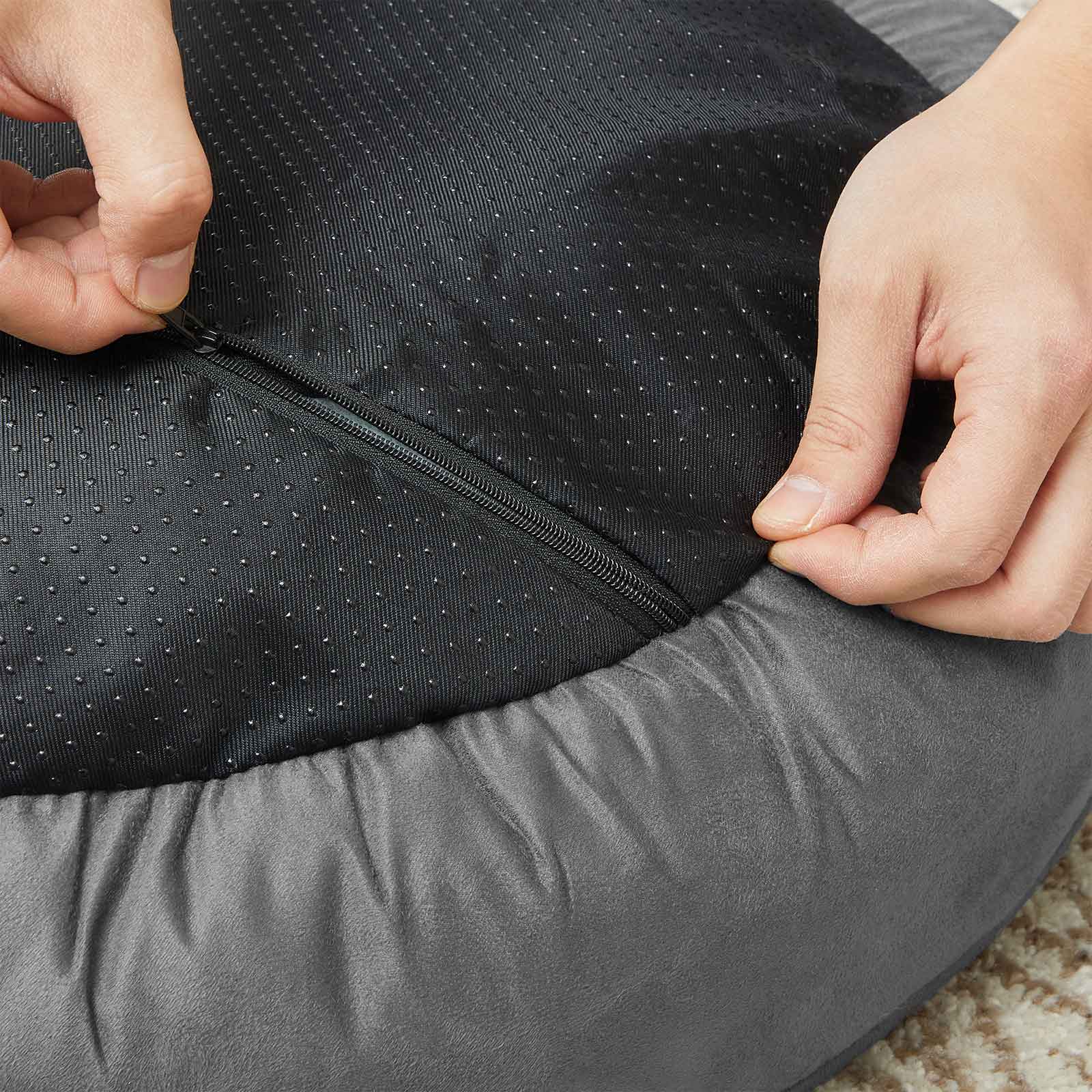 Round Dog Bed – Fabric – Dark Gray – Washable, 60 cm Diameter
