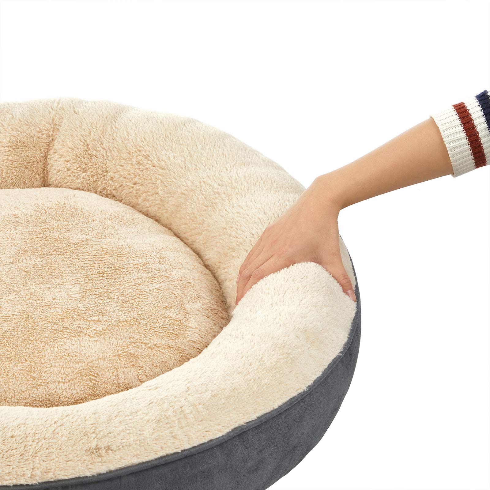 Round Dog Bed – Fabric – Dark Gray – Washable, 60 cm Diameter