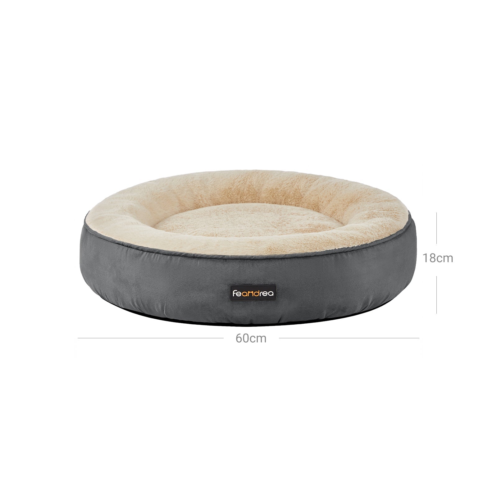 Round Dog Bed – Fabric – Dark Gray – Washable, 60 cm Diameter