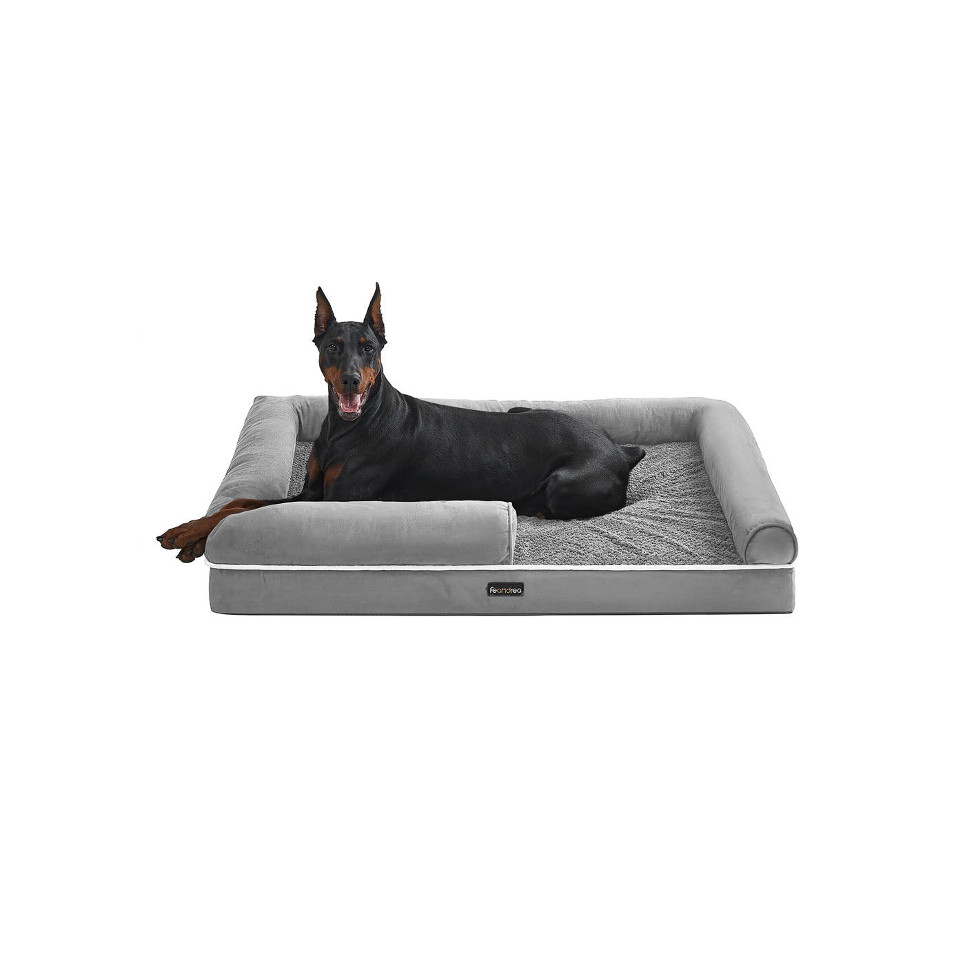 Orthopedic Dog Bed – Fabric – Light Grey – Removable Washable Cover, Non-Slip Bottom