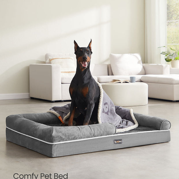 Orthopedic Dog Bed – Fabric – Light Grey – Removable Washable Cover, Non-Slip Bottom
