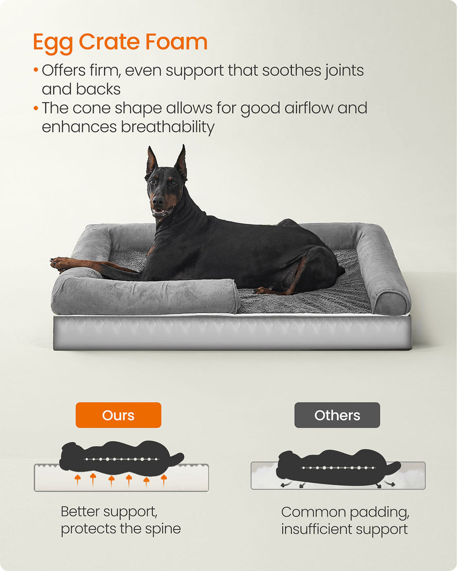 Orthopedic Dog Bed – Fabric – Light Grey – Removable Washable Cover, Non-Slip Bottom