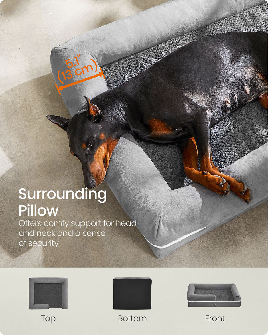 Orthopedic Dog Bed – Fabric – Light Grey – Removable Washable Cover, Non-Slip Bottom