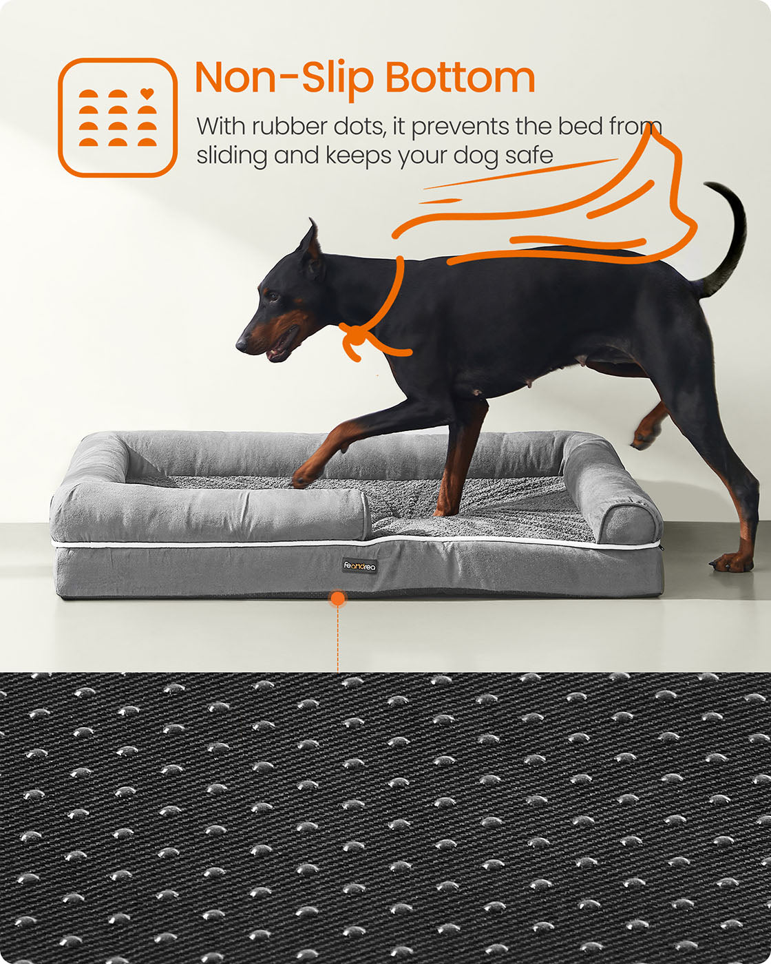 Orthopedic Dog Bed – Fabric – Light Grey – Removable Washable Cover, Non-Slip Bottom