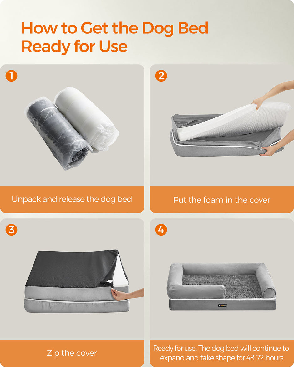 Orthopedic Dog Bed – Fabric – Light Grey – Removable Washable Cover, Non-Slip Bottom
