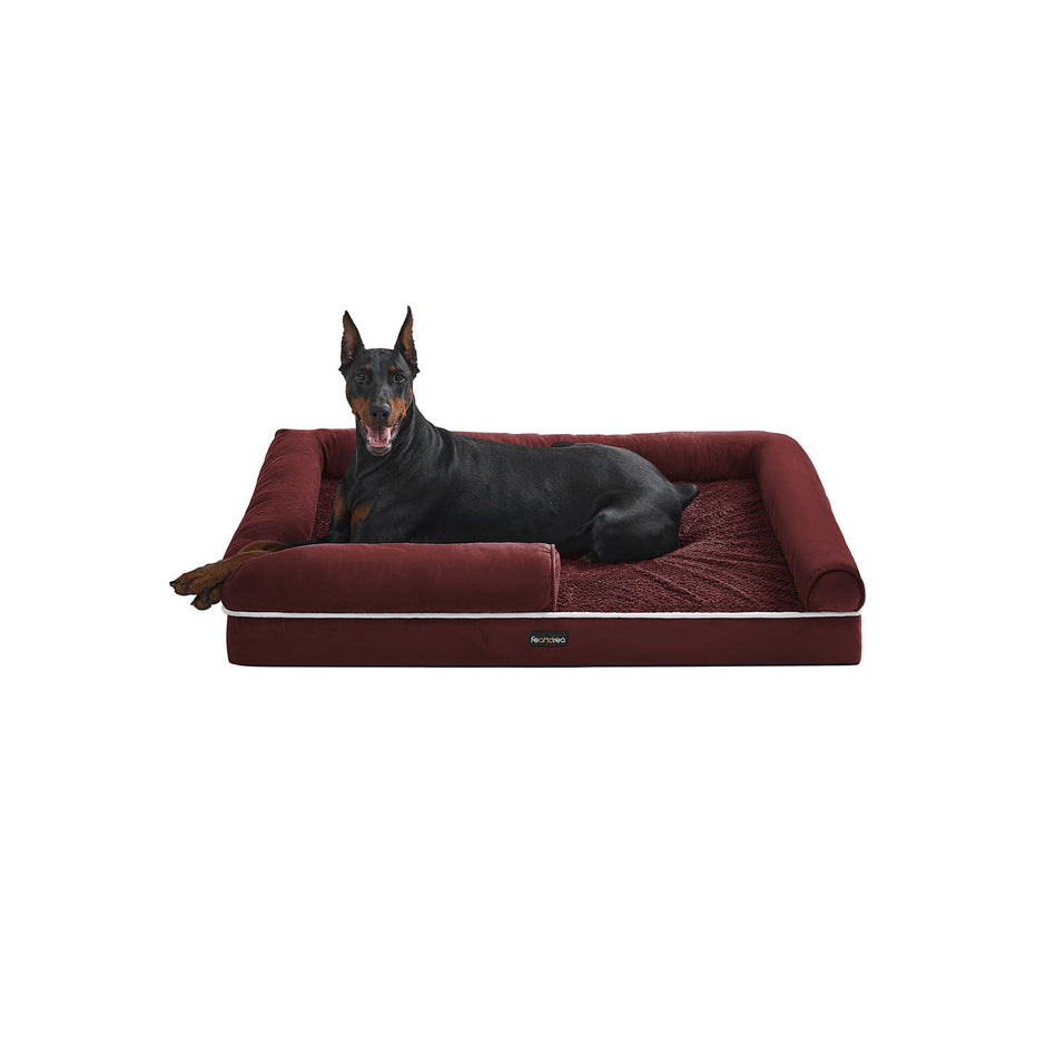 Orthopedic Dog Bed – Fabric – Berry Red – Removable Washable Cover with Non-Slip Bottom 120 x 85 x 20 cm