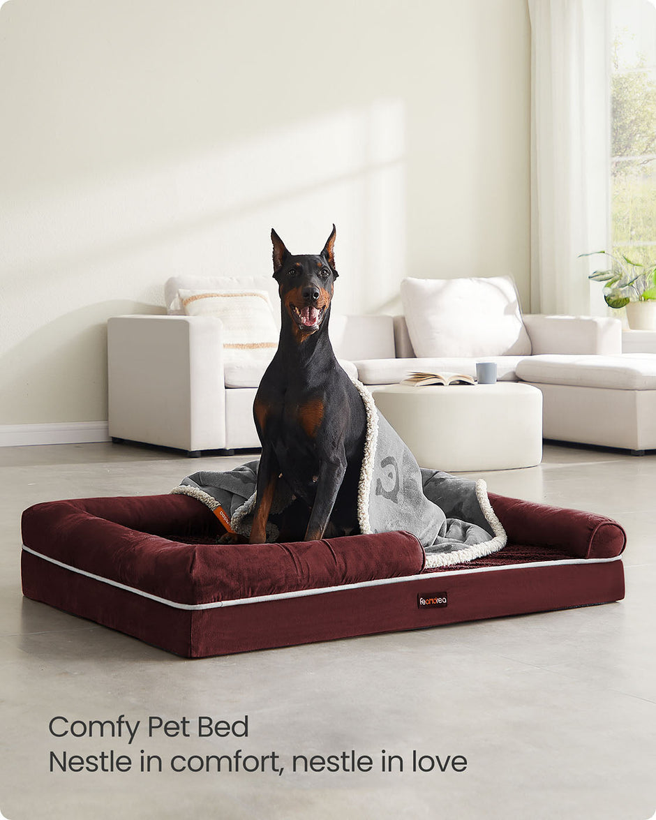 Orthopedic Dog Bed – Fabric – Berry Red – Removable Washable Cover with Non-Slip Bottom 120 x 85 x 20 cm