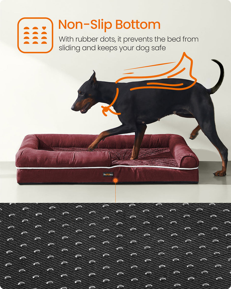 Orthopedic Dog Bed – Fabric – Berry Red – Removable Washable Cover with Non-Slip Bottom 120 x 85 x 20 cm