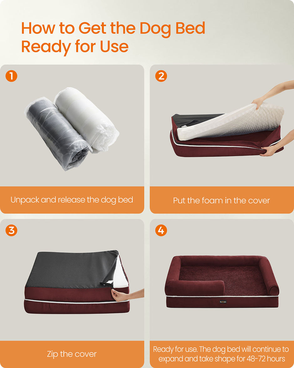 Orthopedic Dog Bed – Fabric – Berry Red – Removable Washable Cover with Non-Slip Bottom 120 x 85 x 20 cm