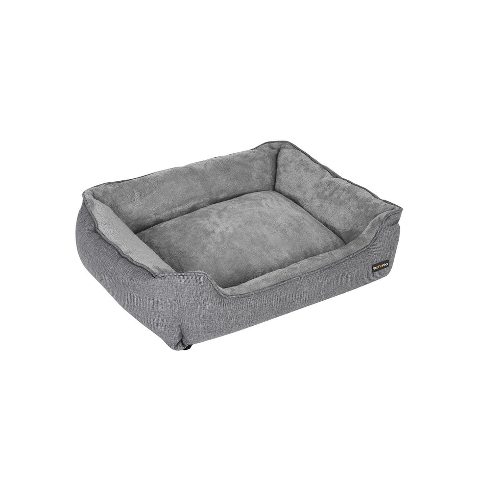 Large Washable Dog Bed – Fabric – Brown – Removable Cover, Cuddly Design, 90 x 75 x 25 cm