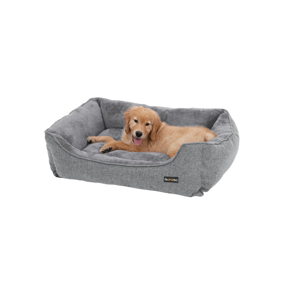 Large Washable Dog Bed – Fabric – Brown – Removable Cover, Cuddly Design, 90 x 75 x 25 cm