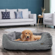 Large Washable Dog Bed – Fabric – Brown – Removable Cover, Cuddly Design, 90 x 75 x 25 cm