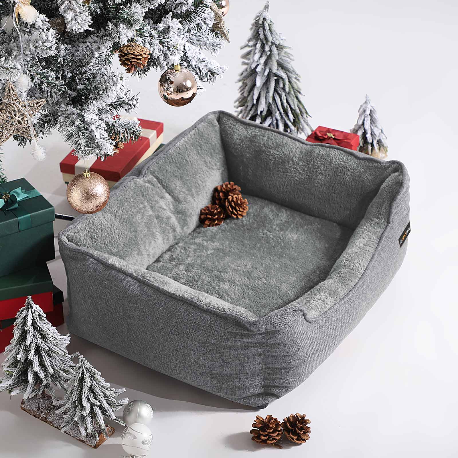 Large Washable Dog Bed – Fabric – Brown – Removable Cover, Cuddly Design, 90 x 75 x 25 cm