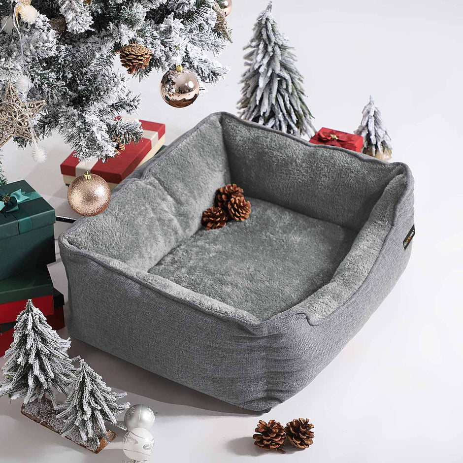 Large Washable Dog Bed – Fabric – Brown – Removable Cover, Cuddly Design, 90 x 75 x 25 cm