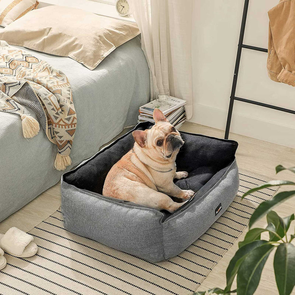 Large Reversible Washable Dog Bed – Fabric – Gray and Dark Gray – Premium Comfort