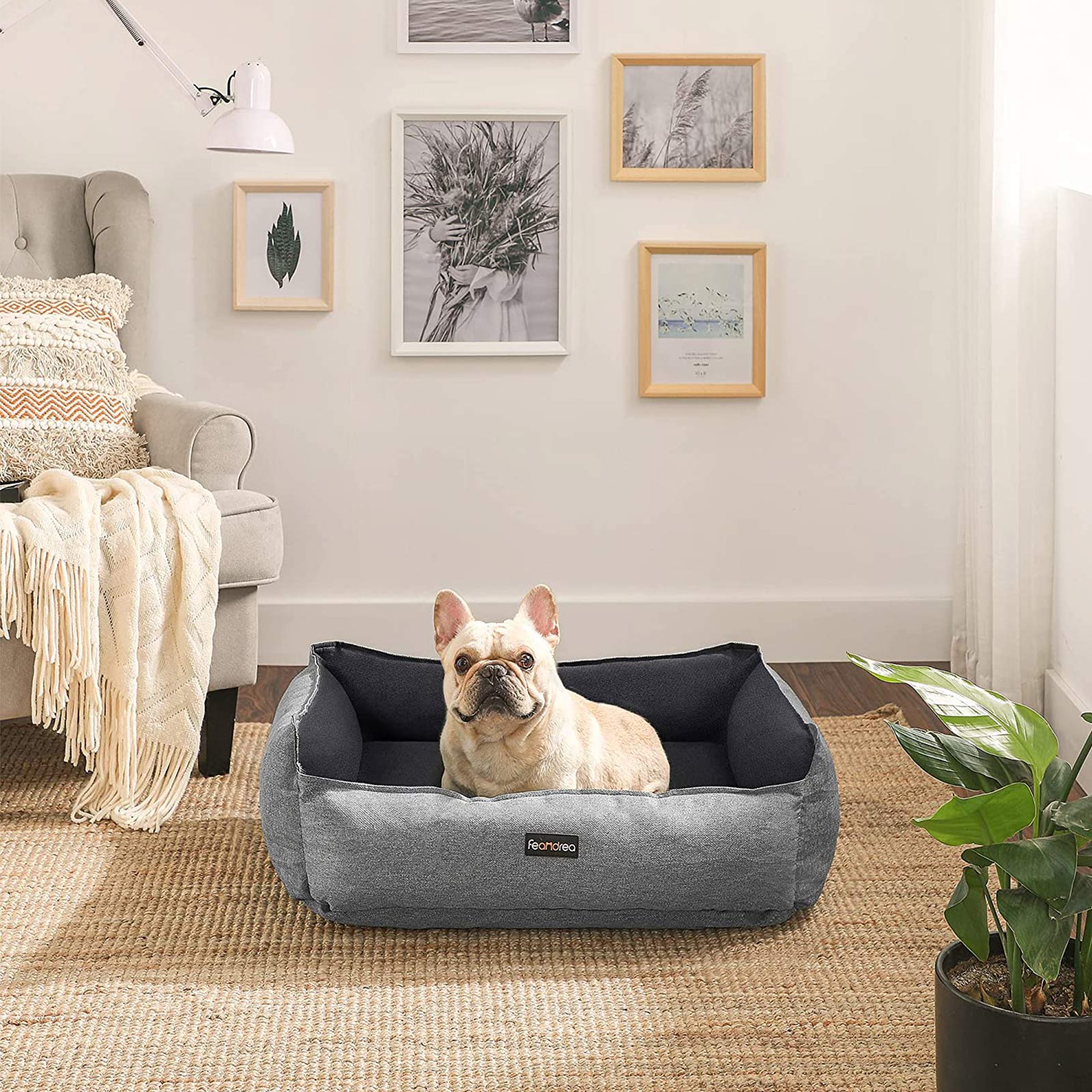 Large Reversible Washable Dog Bed – Fabric – Gray and Dark Gray – Premium Comfort