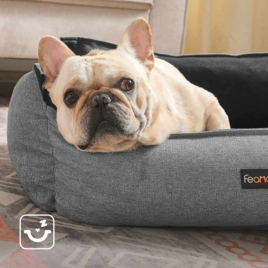Large Reversible Washable Dog Bed – Fabric – Gray and Dark Gray – Premium Comfort