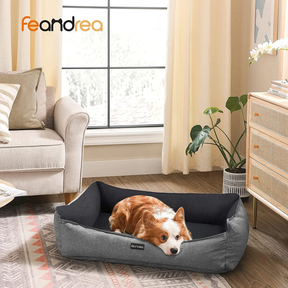 Medium-Size Washable Dog Bed – Reversible Fabric – Grey and Dark Grey – Premium Comfort