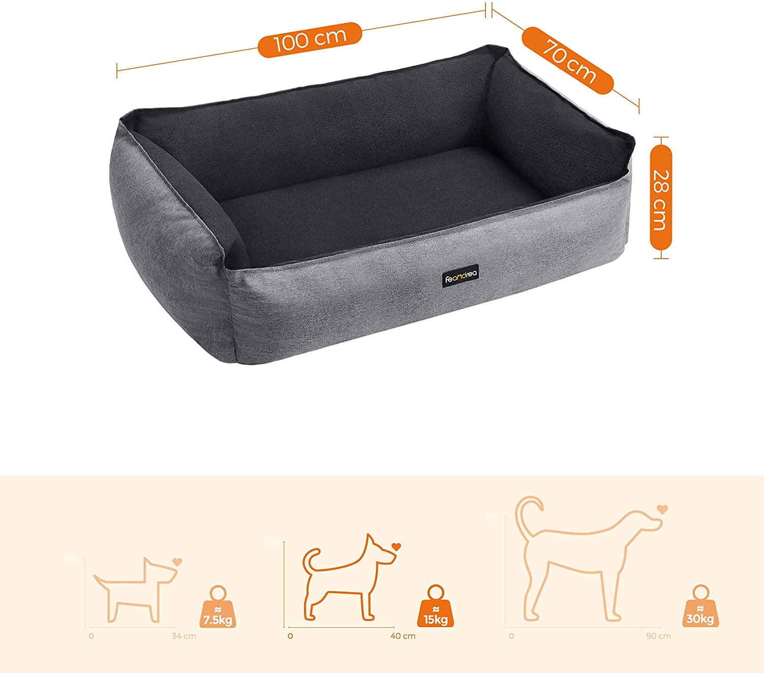 Medium-Size Washable Dog Bed – Reversible Fabric – Grey and Dark Grey – Premium Comfort