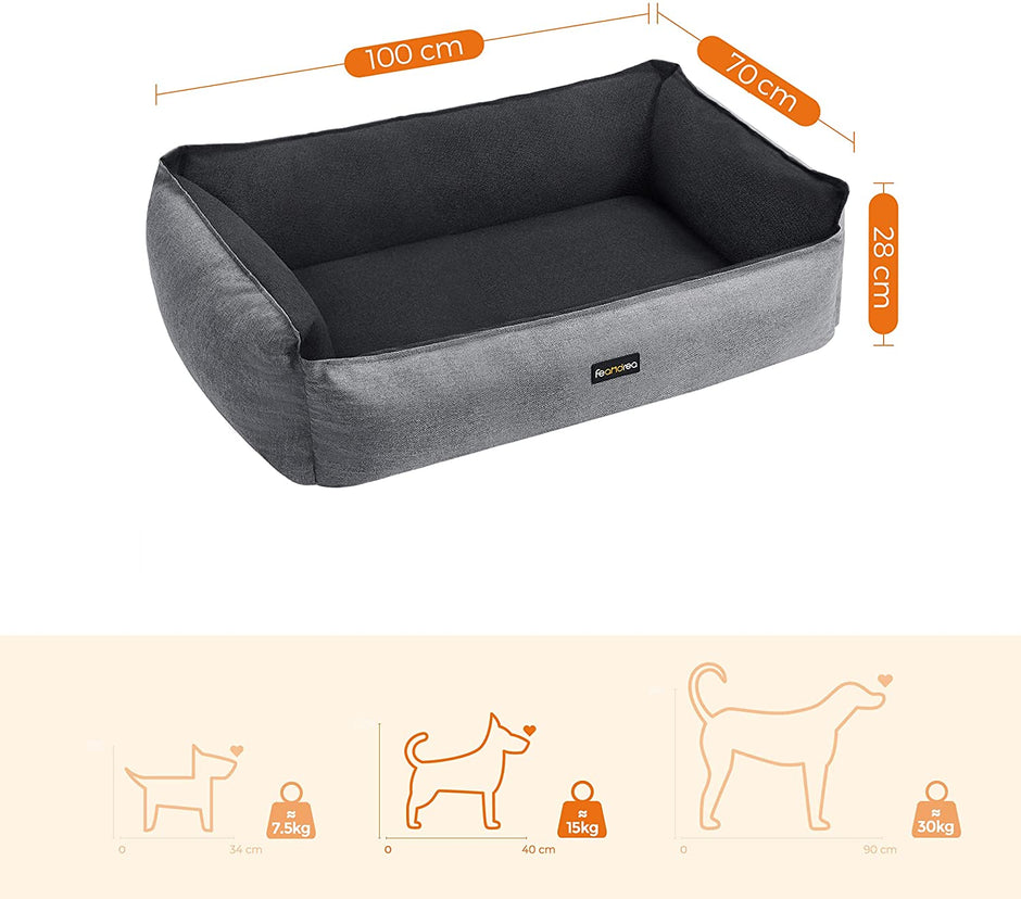 Medium-Size Washable Dog Bed – Reversible Fabric – Grey and Dark Grey – Premium Comfort
