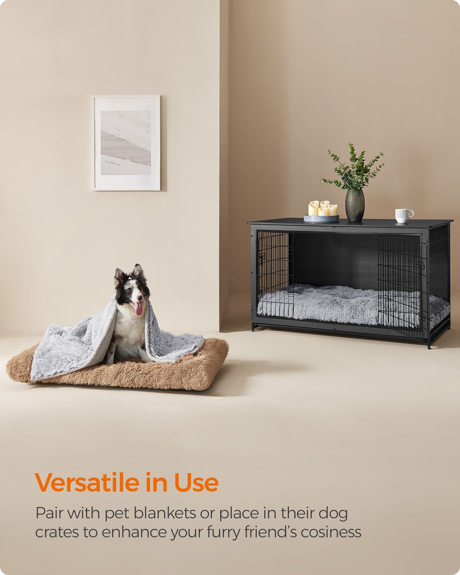 Dog Bed – Plush – Grey Ombré – Washable with Anti-Slip Bottom