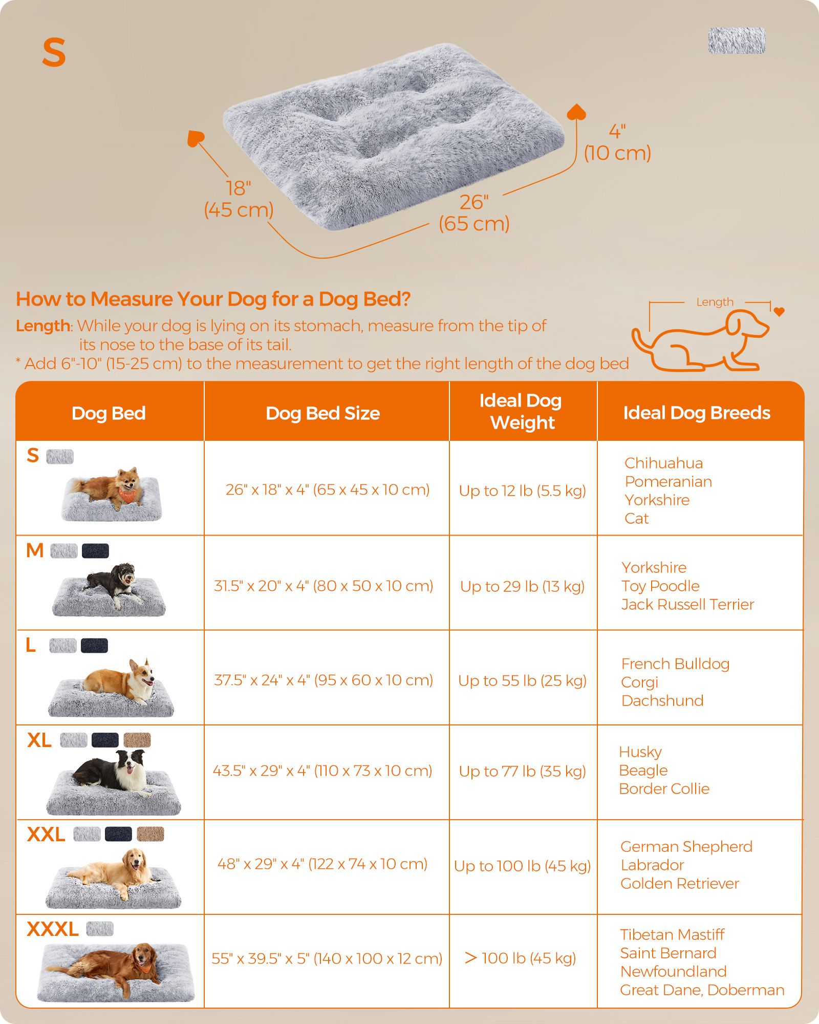 Dog Bed – Plush – Grey Ombré – Washable with Anti-Slip Bottom