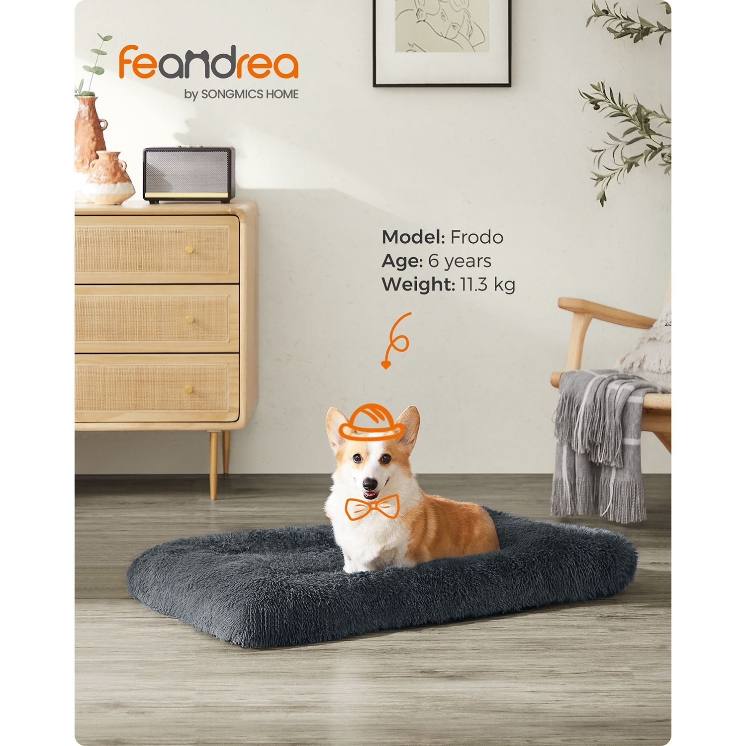 Dog Bed – Fluffy Fabric – Dark Grey – Machine Washable, Multipurpose 95 x 60 cm