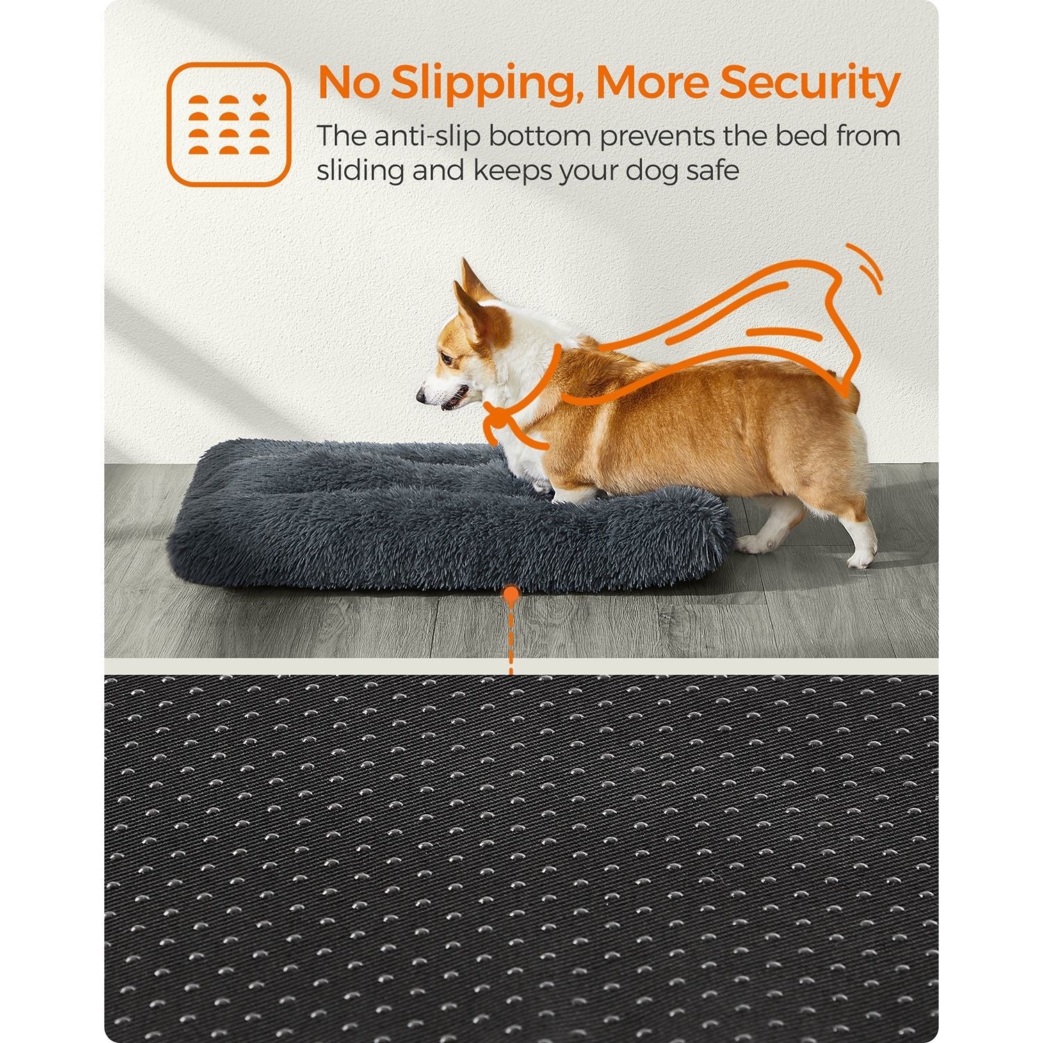 Dog Bed – Fluffy Fabric – Dark Grey – Machine Washable, Multipurpose 95 x 60 cm