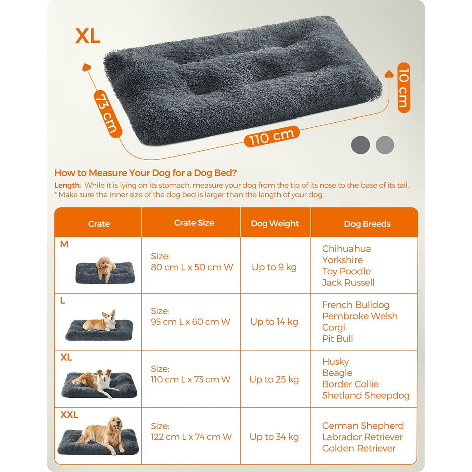 Dog Bed – Fluffy Mattress – Dark Grey – Machine Washable, Multipurpose, 110 x 73 cm