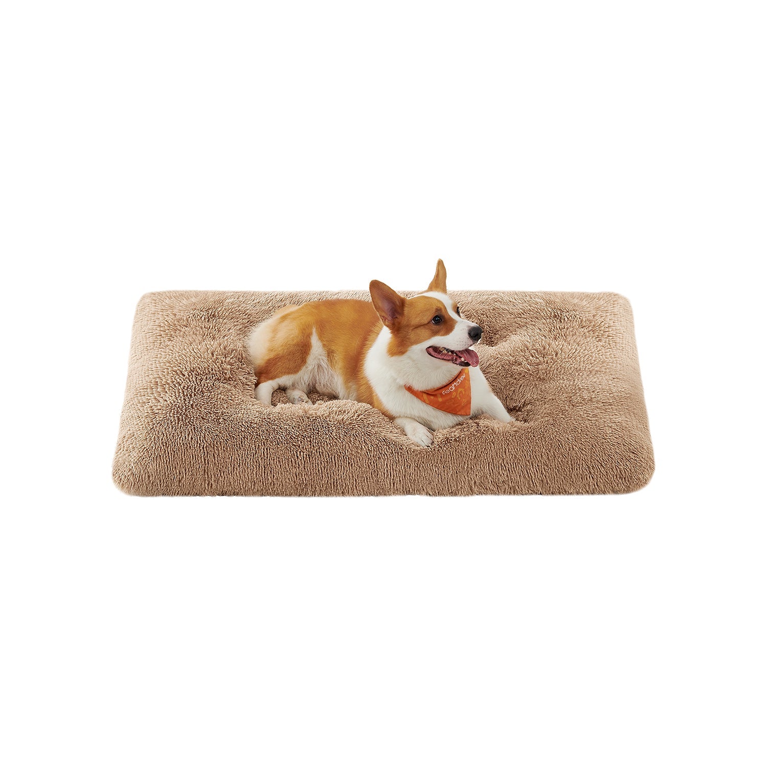 Fluffy Dog Bed – Plush Fabric – Camel Brown – Anti-Anxiety, Washable