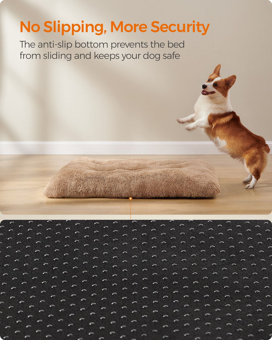 Fluffy Dog Bed – Plush Fabric – Camel Brown – Anti-Anxiety, Washable