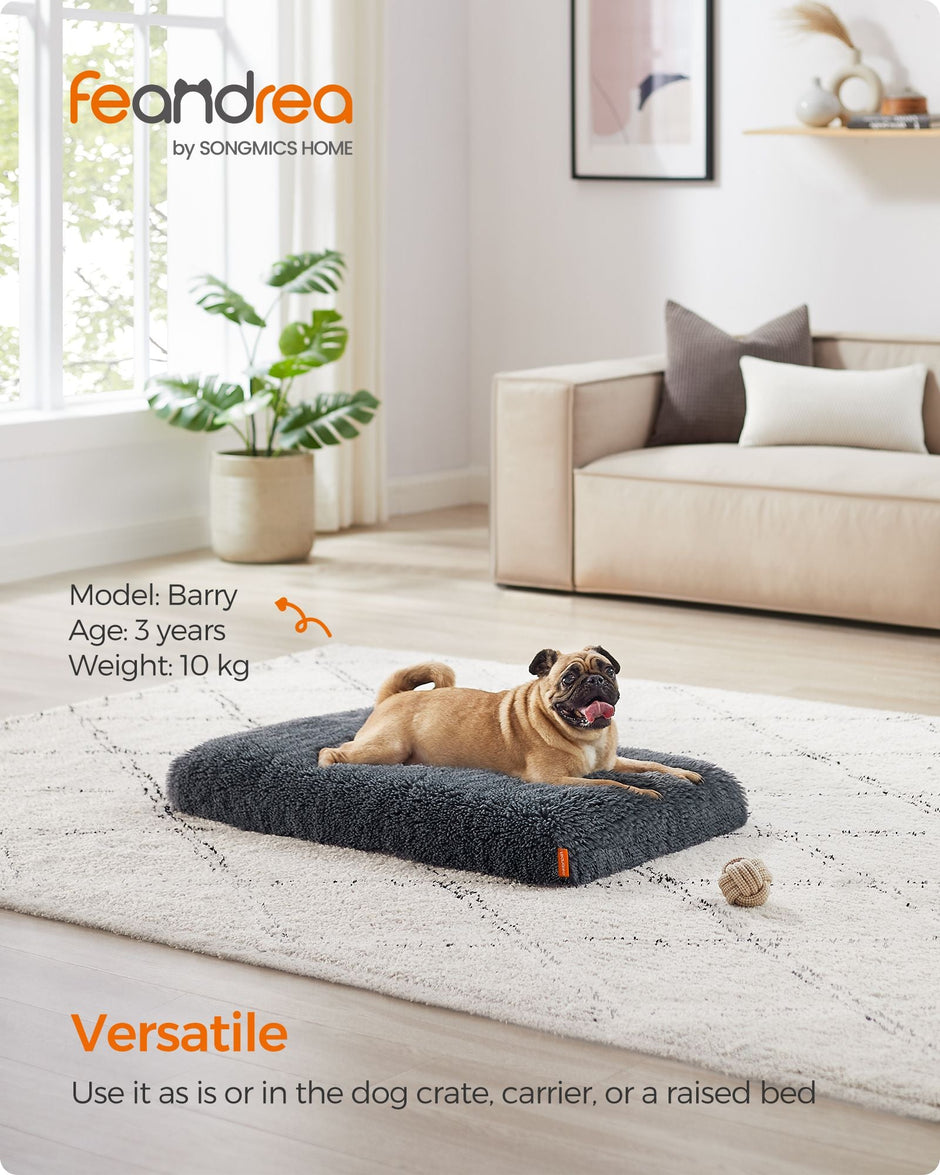 Dog Bed – Egg Crate Foam – Dark Grey – Removable Washable Cover, 80 x 50 x 8 cm