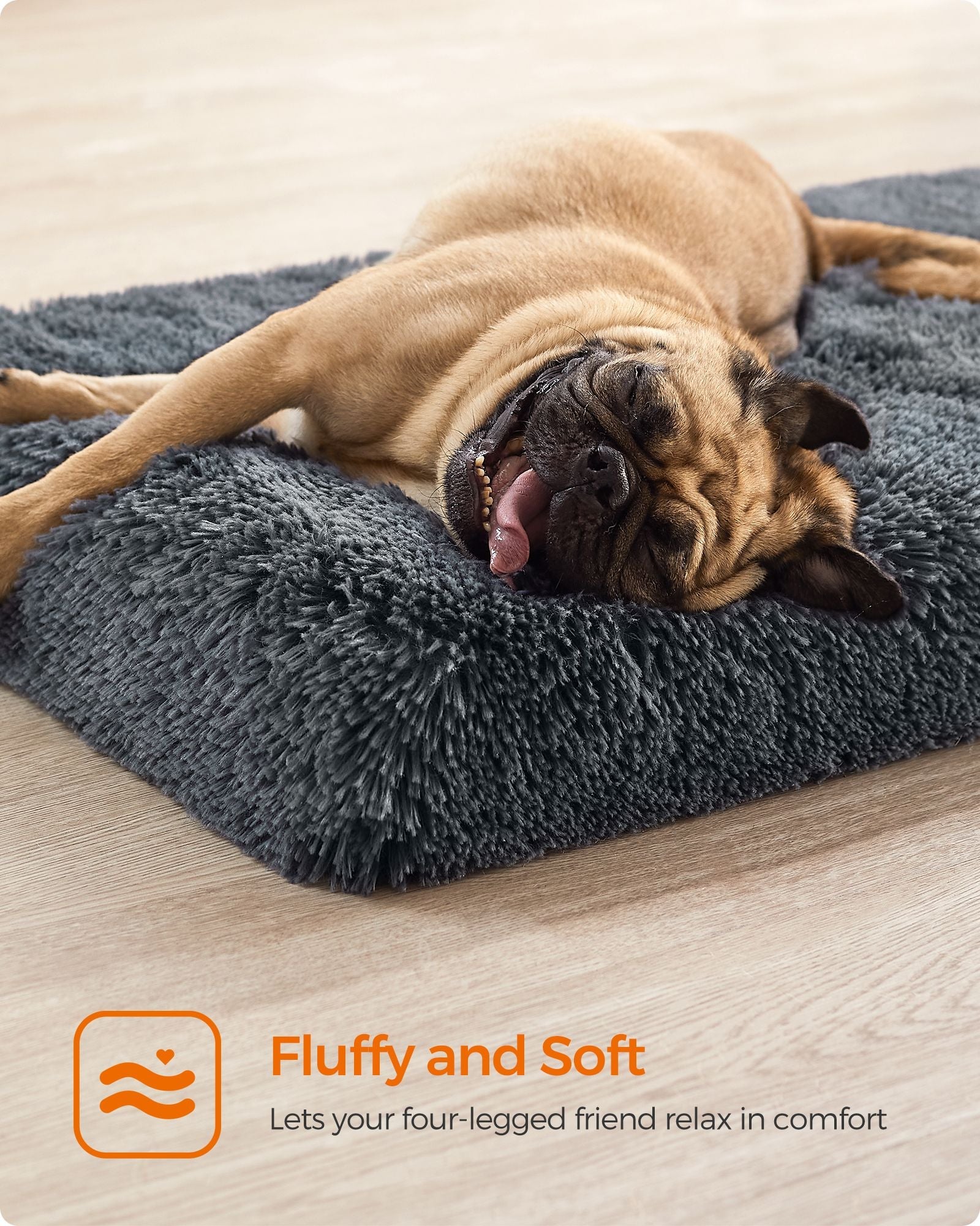 Dog Bed – Egg Crate Foam – Dark Grey – Removable Washable Cover, 80 x 50 x 8 cm