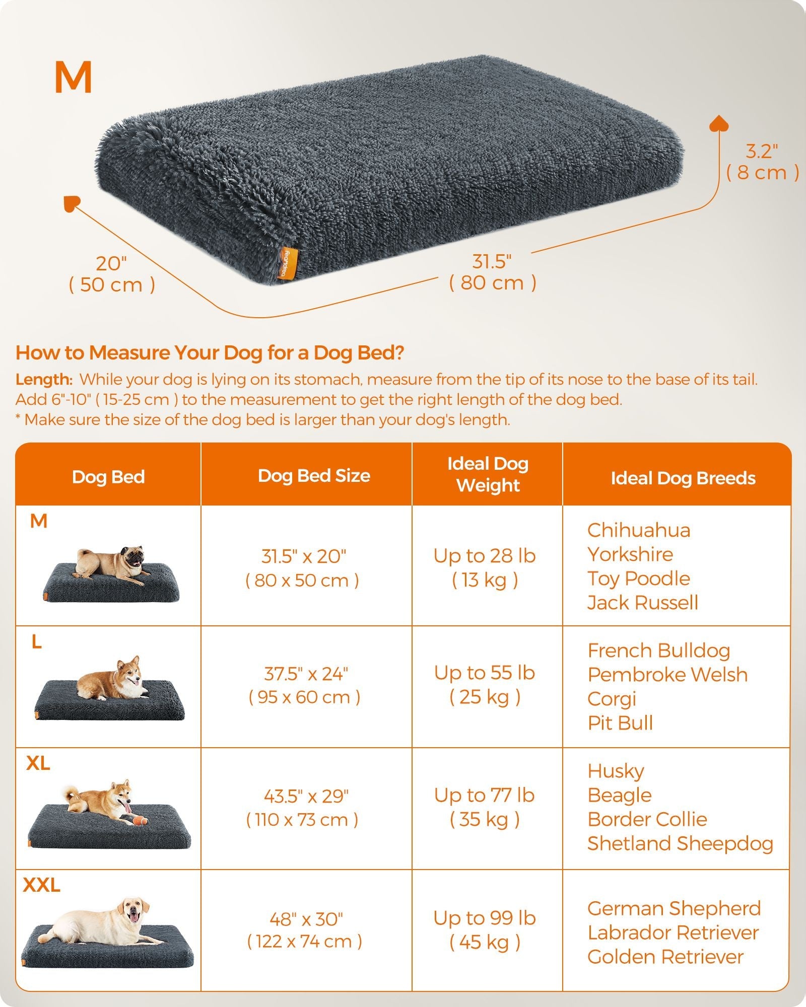 Dog Bed – Egg Crate Foam – Dark Grey – Removable Washable Cover, 80 x 50 x 8 cm