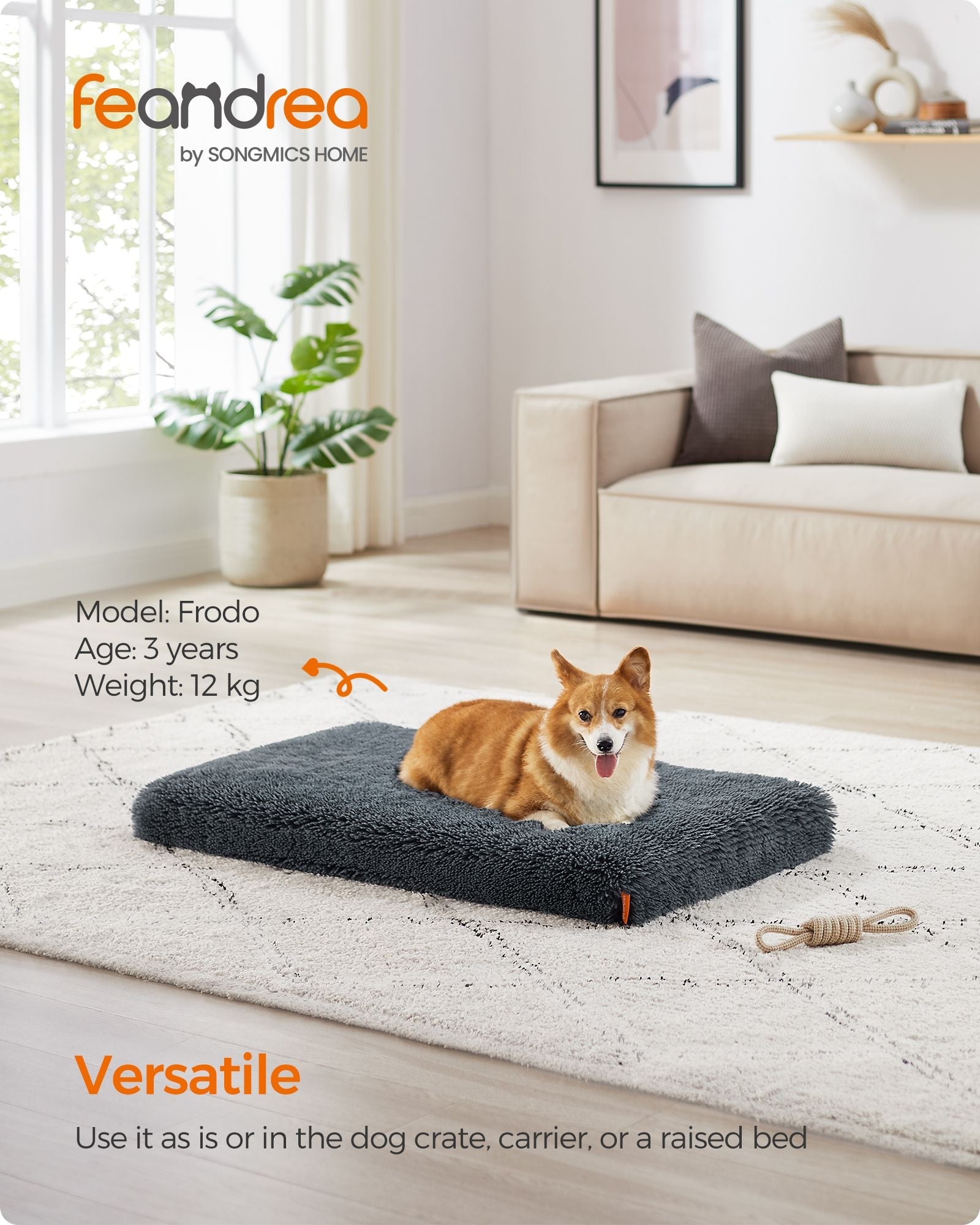 Dog Bed – Egg Crate Foam – Dark Grey – Removable Washable Cover 95 x 60 x 8 cm