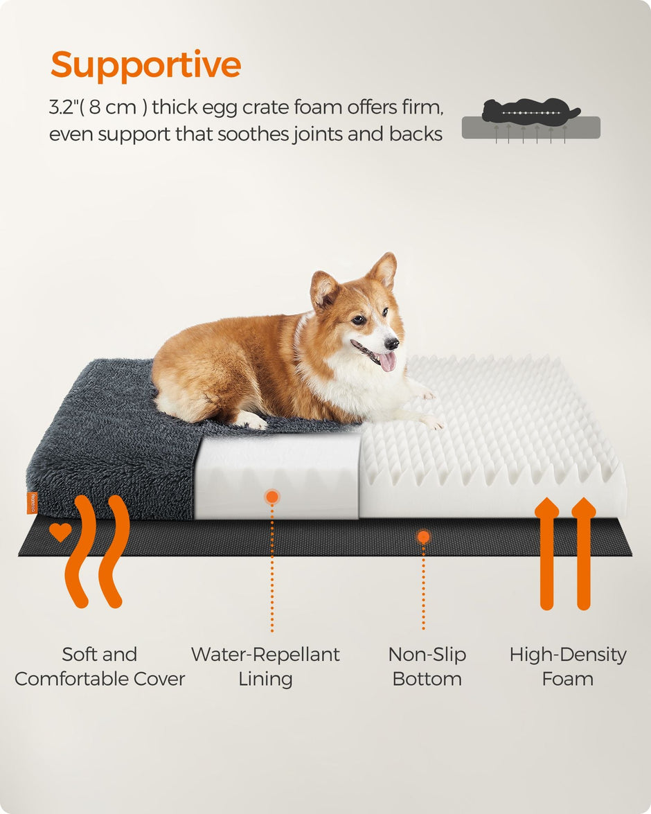 Dog Bed – Egg Crate Foam – Dark Grey – Removable Washable Cover 95 x 60 x 8 cm