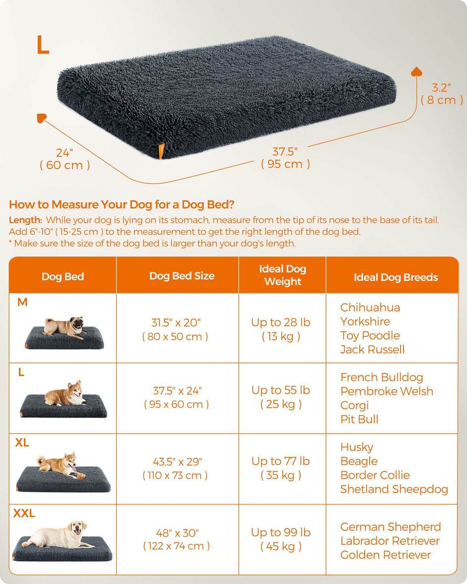 Dog Bed – Egg Crate Foam – Dark Grey – Removable Washable Cover 95 x 60 x 8 cm