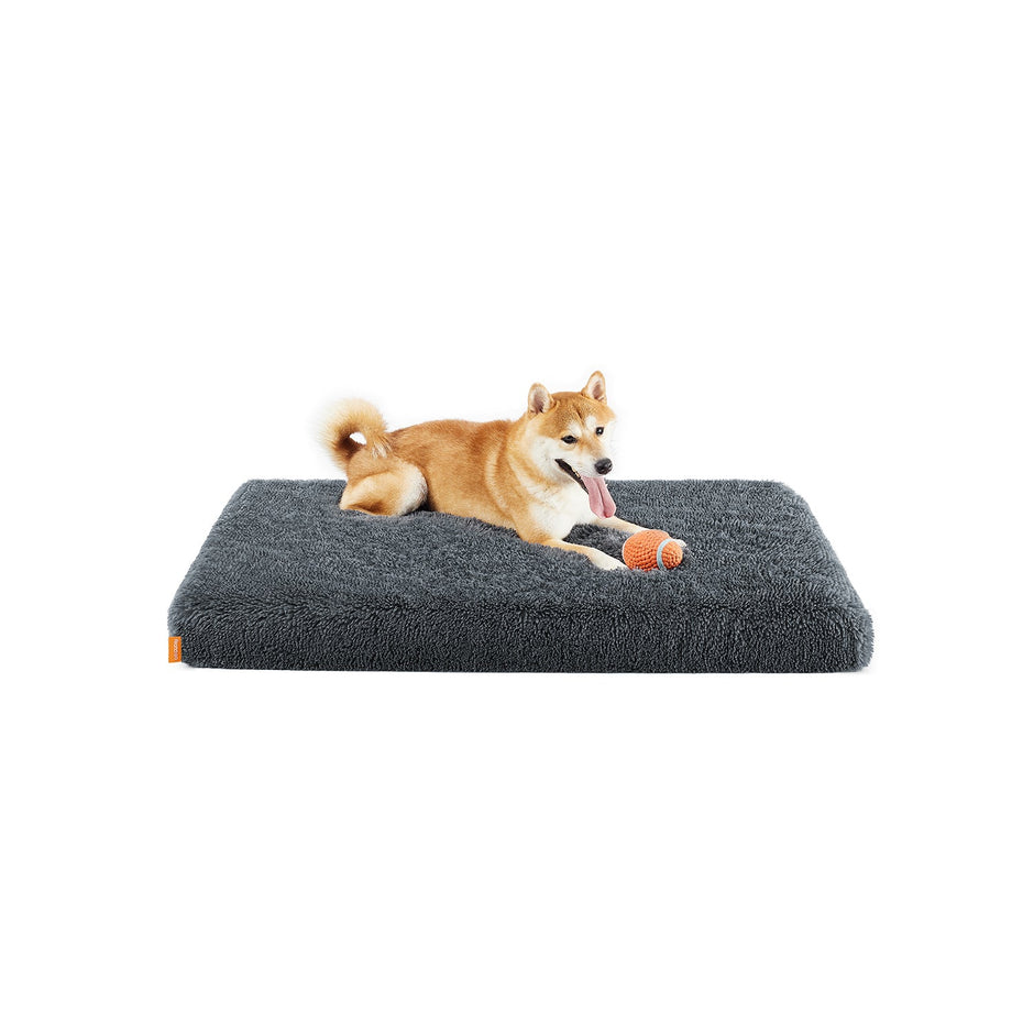 Fluffy Dog Bed – Egg Crate Foam – Dark Grey – Removable Washable Cover 110 x 73 x 10 cm