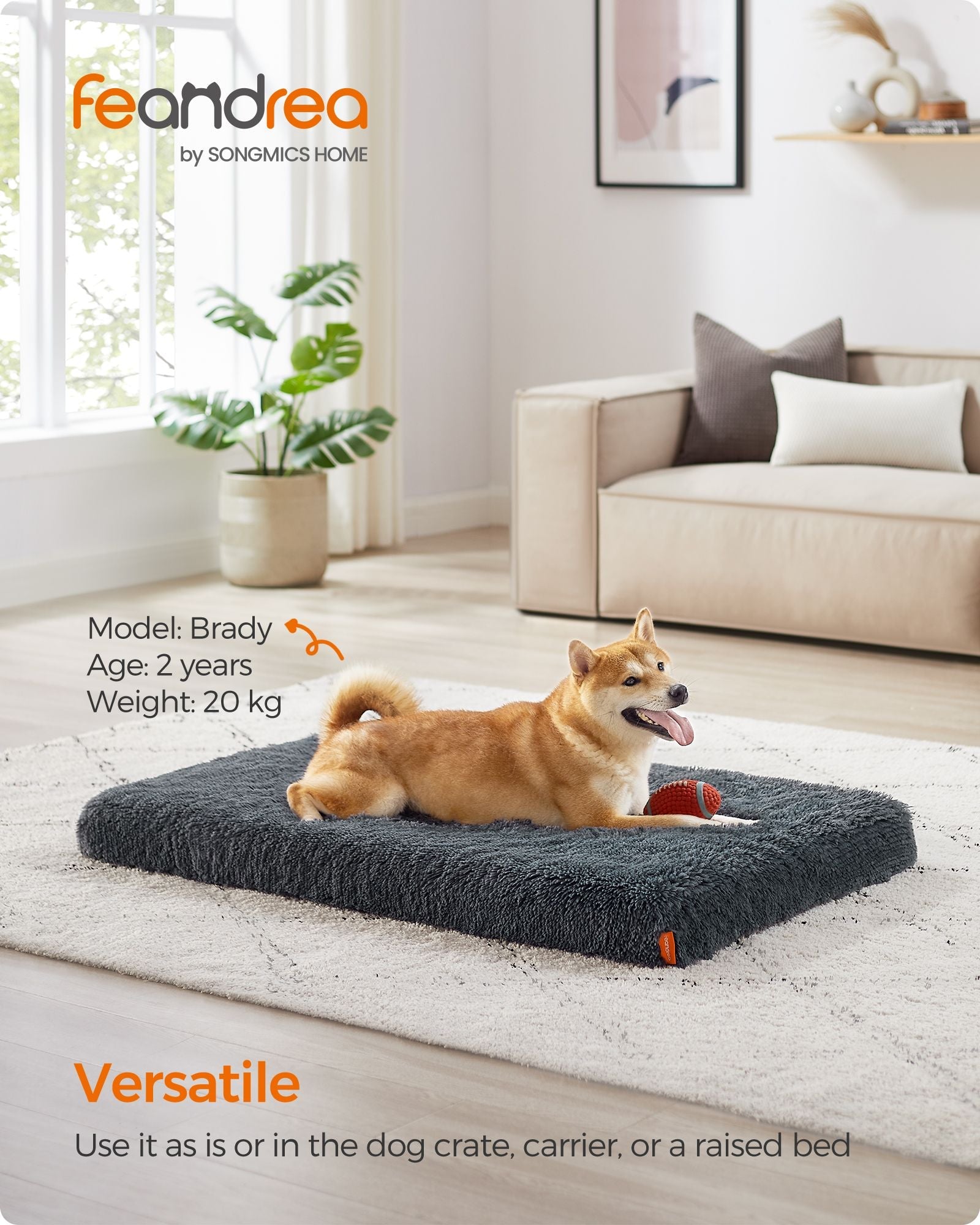 Fluffy Dog Bed – Egg Crate Foam – Dark Grey – Removable Washable Cover 110 x 73 x 10 cm