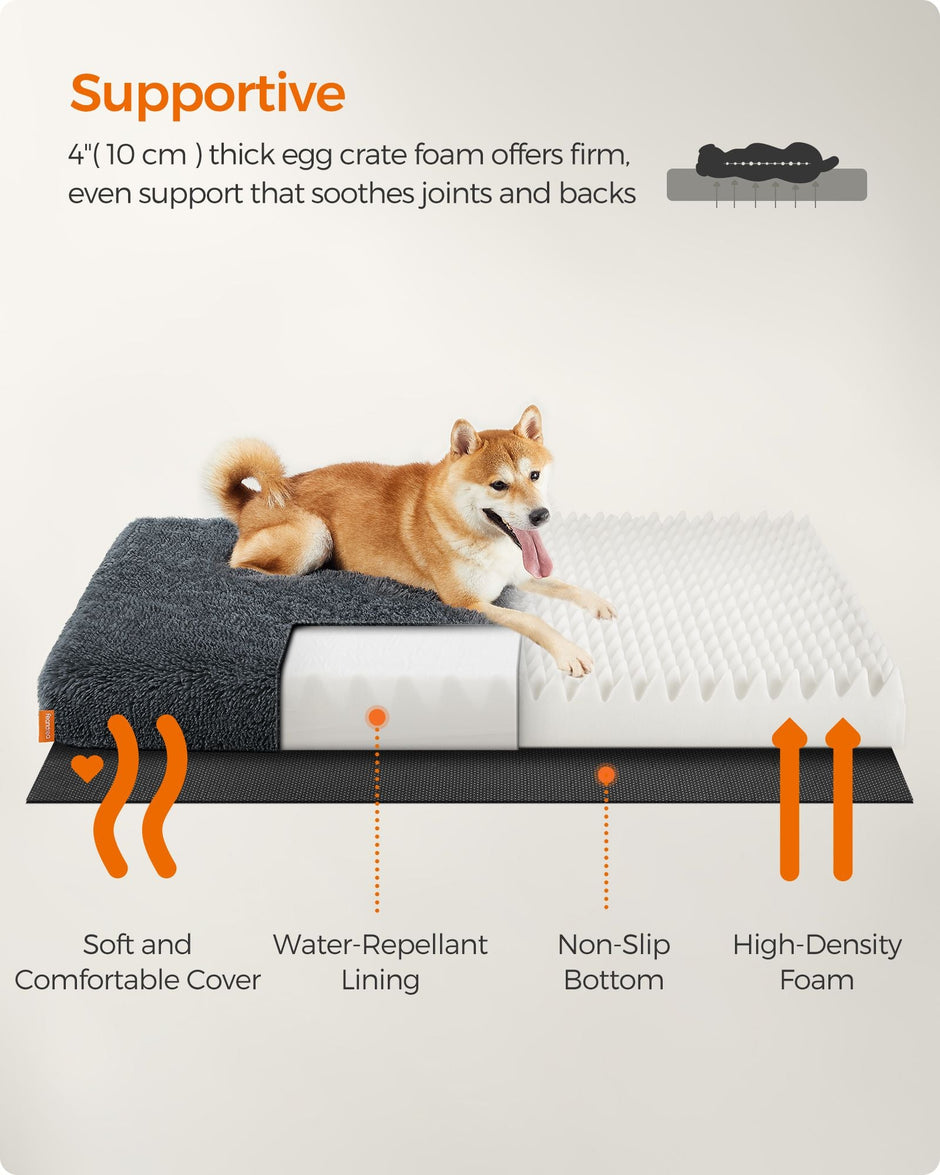 Fluffy Dog Bed – Egg Crate Foam – Dark Grey – Removable Washable Cover 110 x 73 x 10 cm