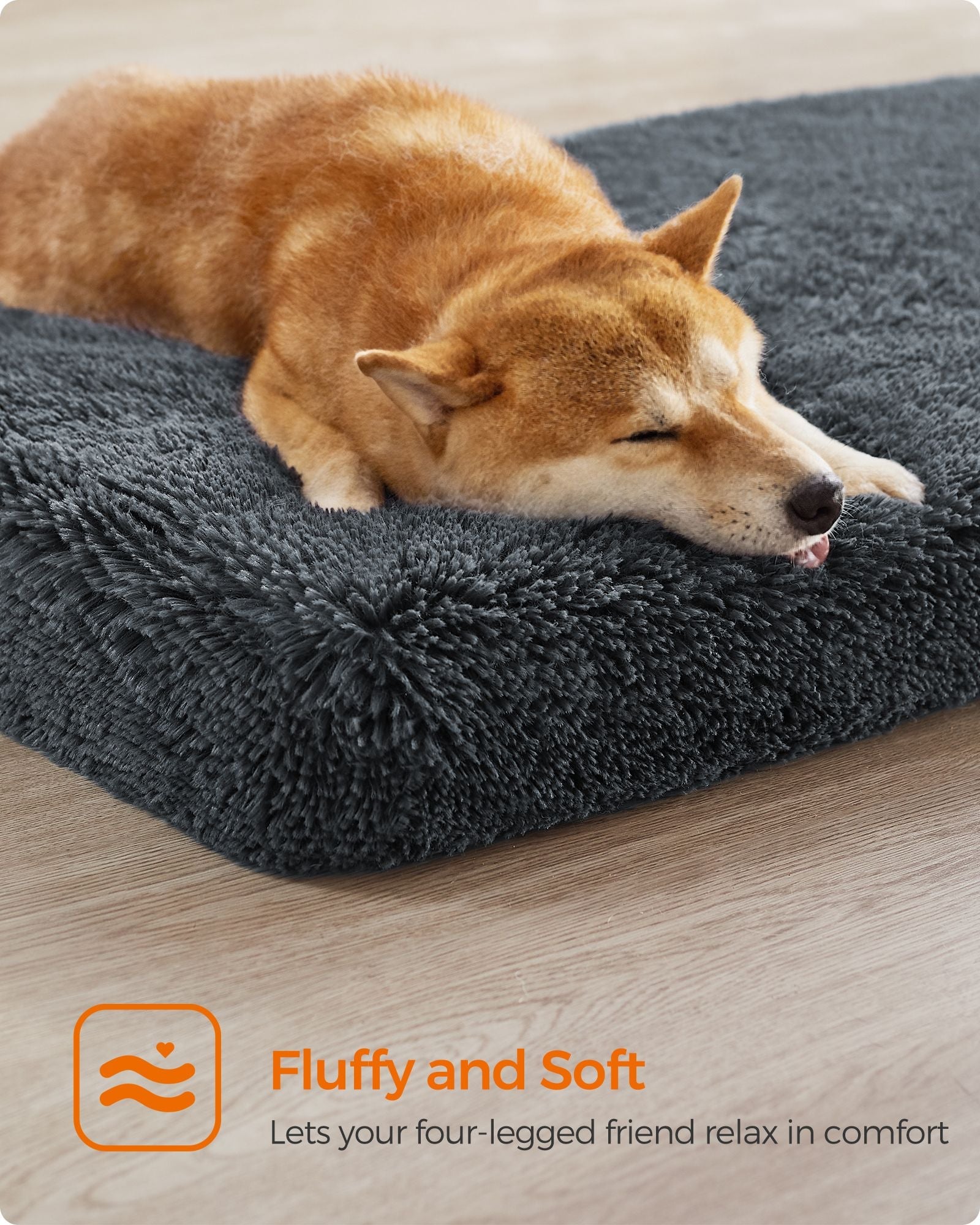 Fluffy Dog Bed – Egg Crate Foam – Dark Grey – Removable Washable Cover 110 x 73 x 10 cm