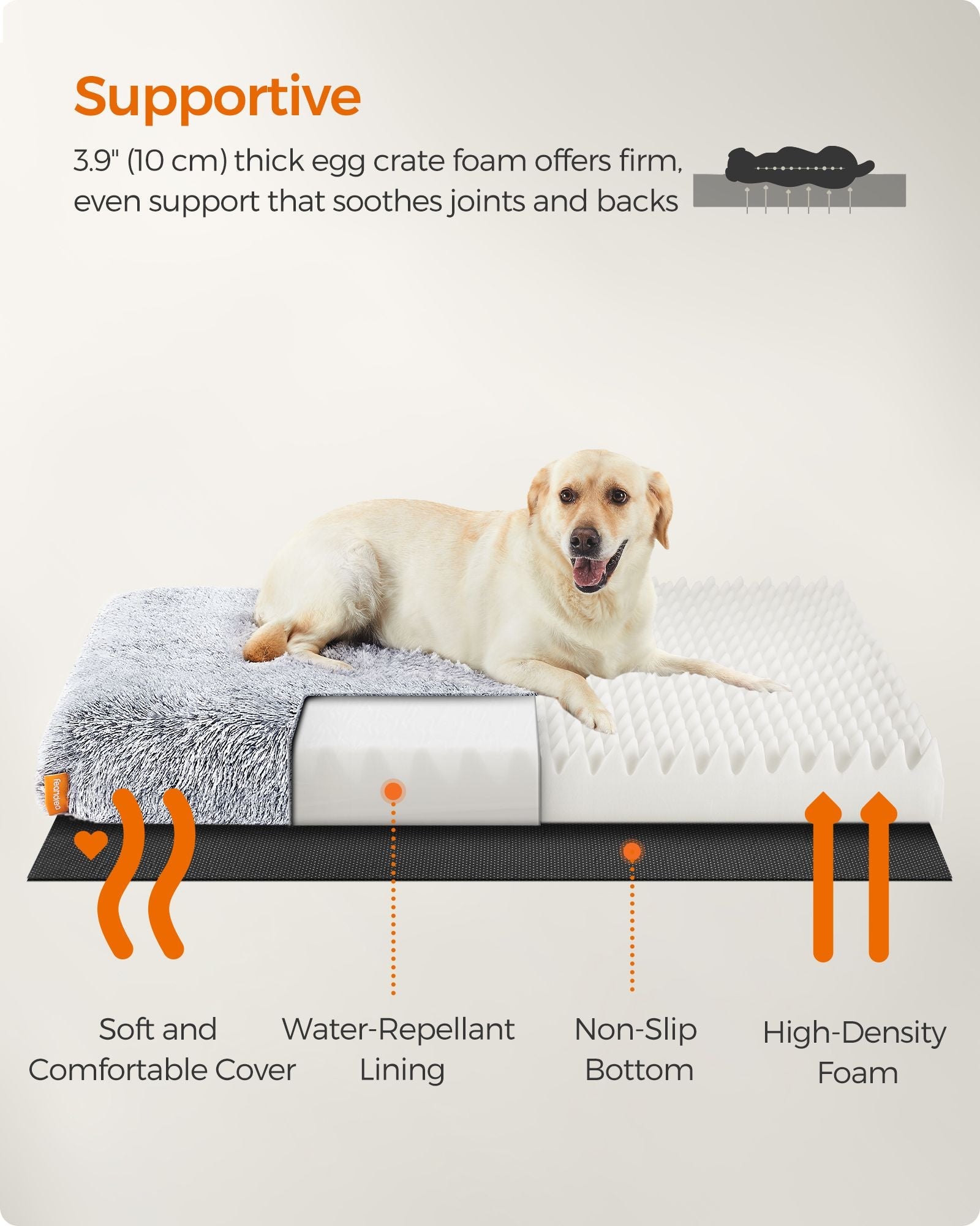 Dog Bed – Egg Crate Foam – Grey Ombré – Fluffy with Removable Washable Cover, XXL for Large Dogs