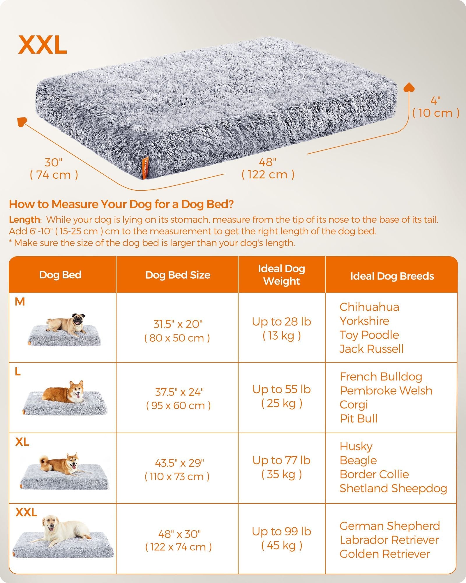 Dog Bed – Egg Crate Foam – Grey Ombré – Fluffy with Removable Washable Cover, XXL for Large Dogs