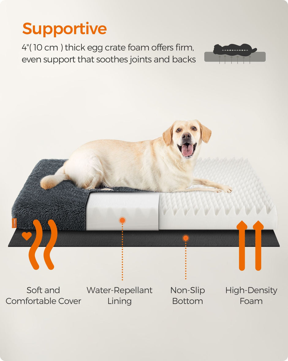 Dog Bed – Egg Crate Foam – Dark Grey – Fluffy Mattress with Removable Washable Cover