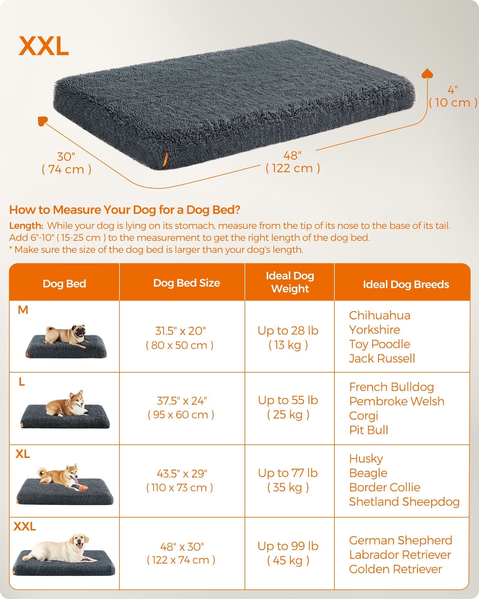 Dog Bed – Egg Crate Foam – Dark Grey – Fluffy Mattress with Removable Washable Cover