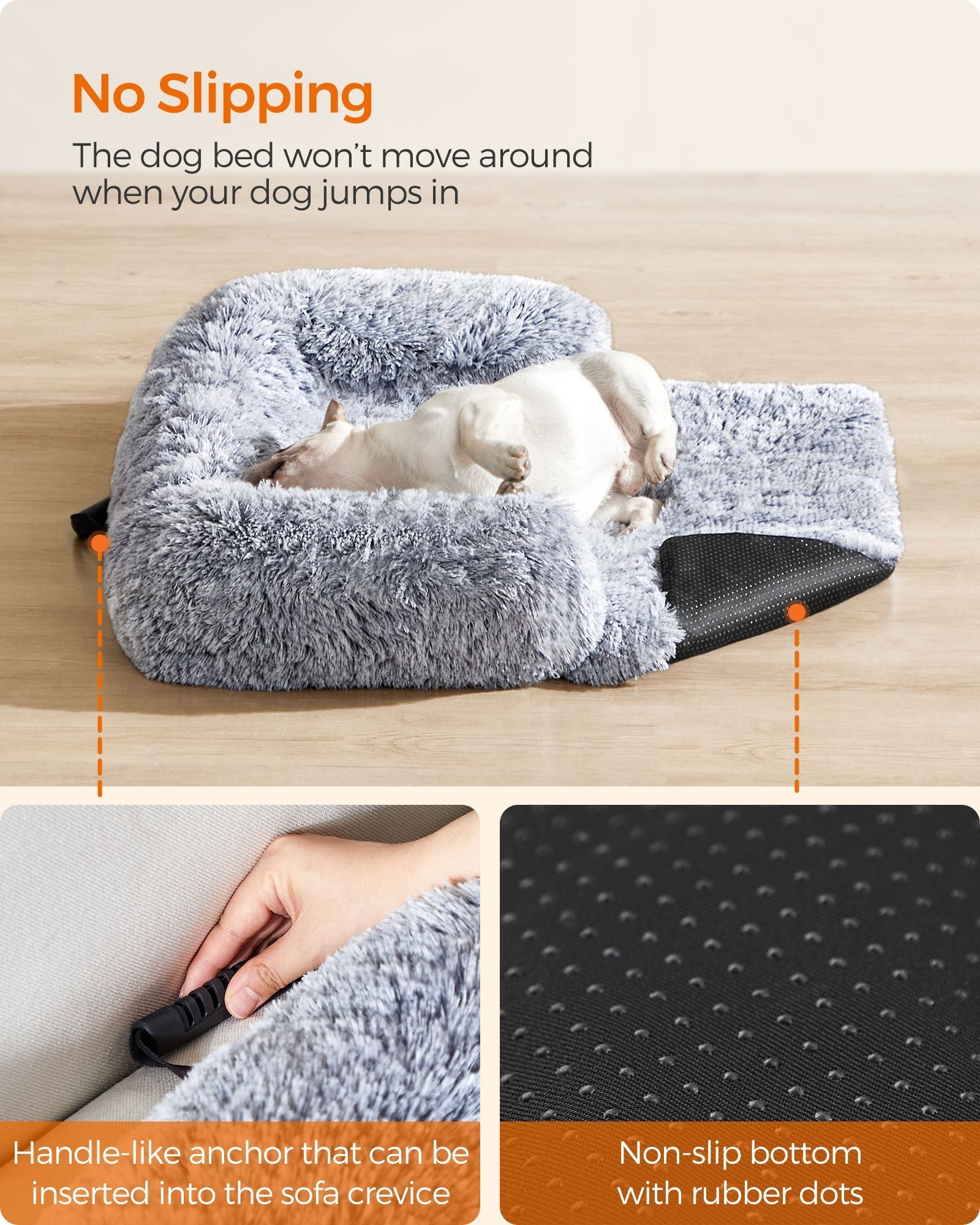 Dog Sofa Bed – Fabric – Grey Ombré – Calming Design for Large Dogs