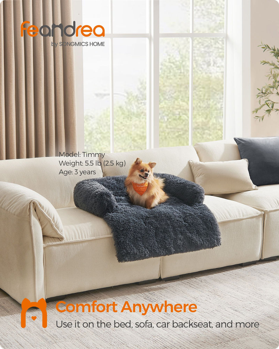 Dog Sofa Bed – Plush Fabric – Dark Grey – Calming Design for Large Dogs