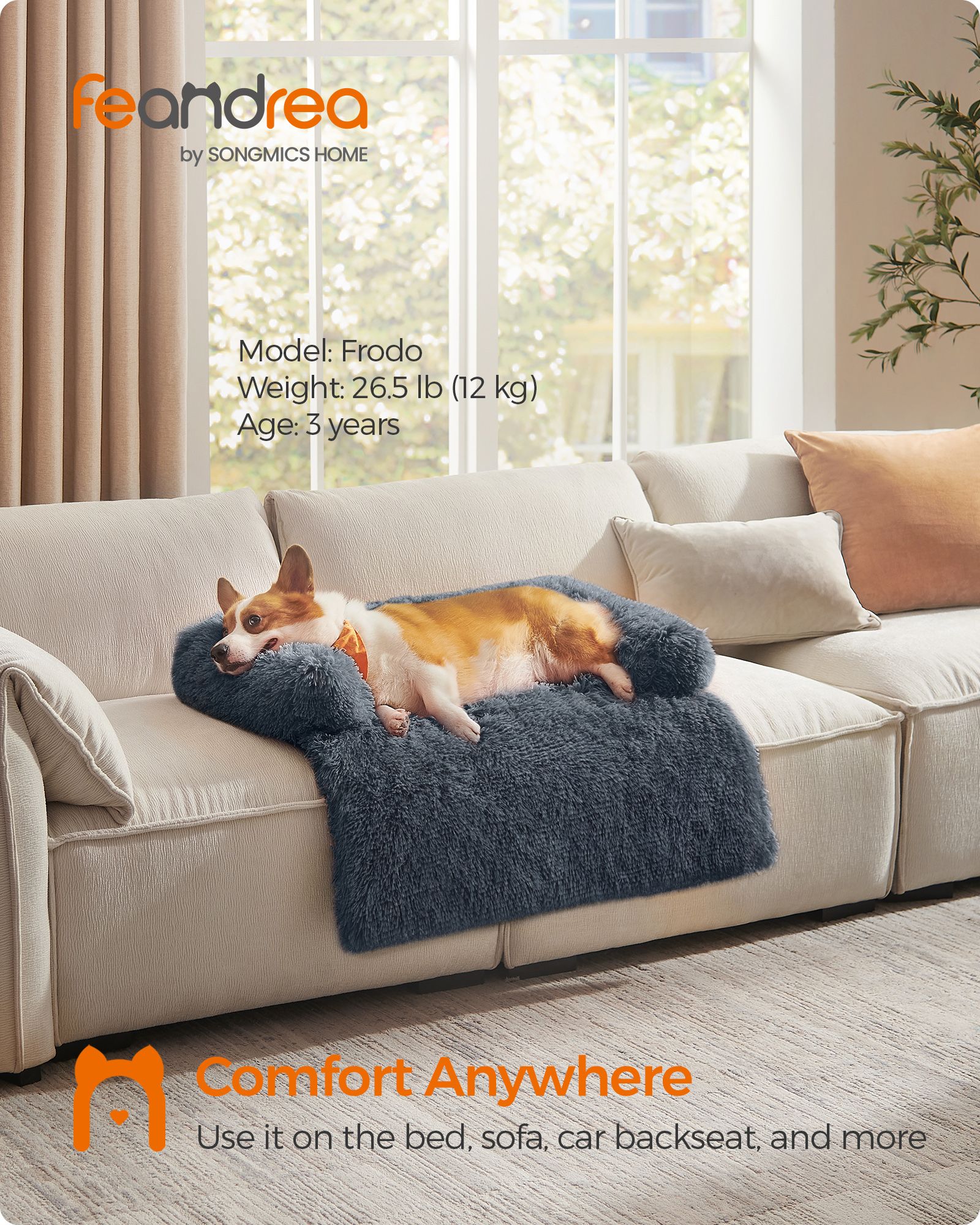 Dog Sofa Bed – Plush Fabric – Dark Grey – Calming Design for Large Dogs