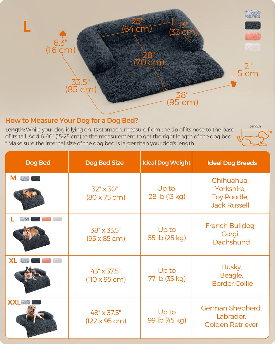 Dog Sofa Bed – Plush Fabric – Dark Grey – Calming Design for Large Dogs